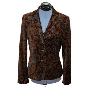 Lauren Ralph Lauren Womens Medium Brown Paisley Velvet Blazer Academia Cotton